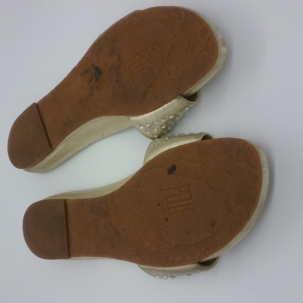 Pelle Moda Gold Leather Rhinestone Slides - Picture 4 of 12